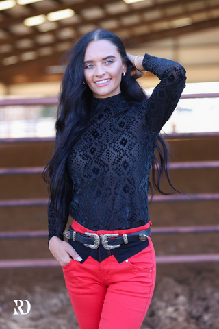 BLACK AZTEC VELVET BURNOUT LAYERING TOP