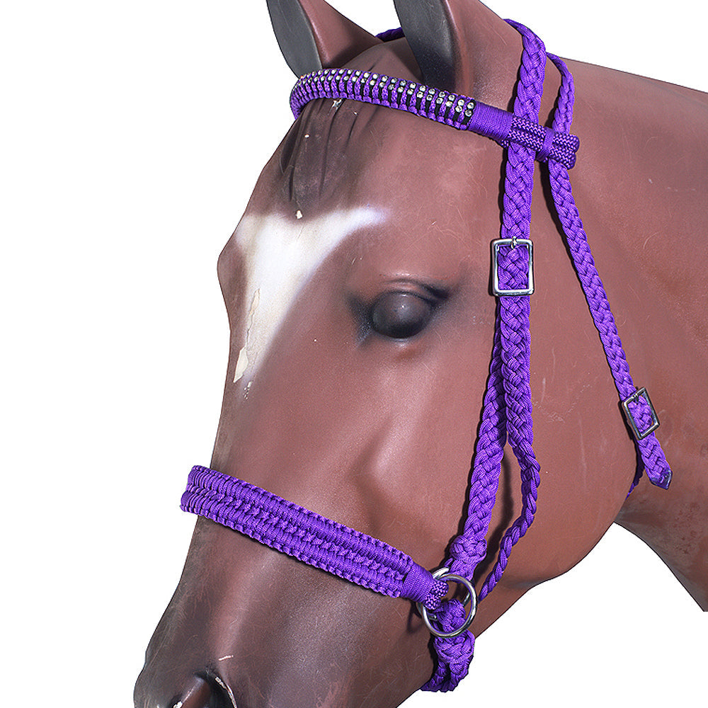 Hilason Flat Braided Paracord Horse Headstall Bridle Black W/ Crystals