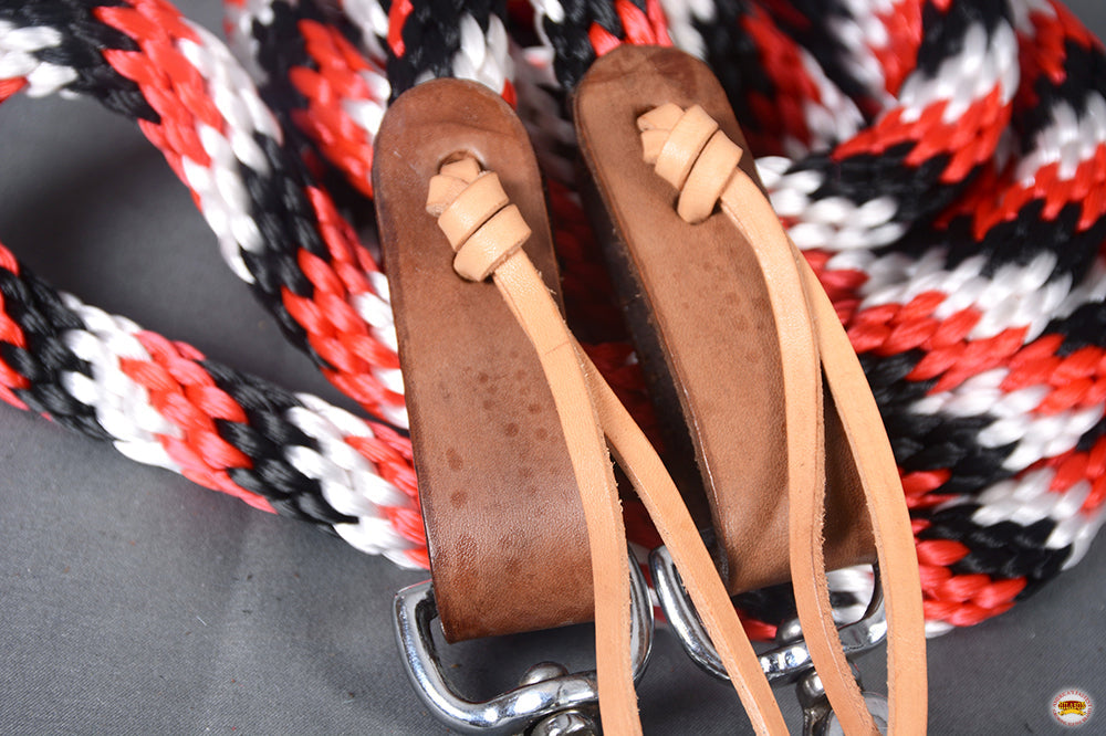 5/8 in x 8 ft HILASON Poly Roper Reins Scissor Snap Black &amp; Red &amp; White