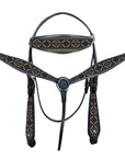 HILASON Western Horse Leather Headstall & Breast Collar Tack Set Grey Firestorm