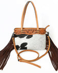 American Darling ADBGS124BRW Tote Hand Tooled Hair On Genuine Leather Women Bag Western Handbag Purse