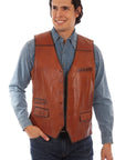 Leather W/denim Vest - 1091