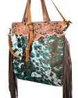 American Darling Tote Hand Tooled Hair On Genuine Leather Women Bag Western Handbag Purse