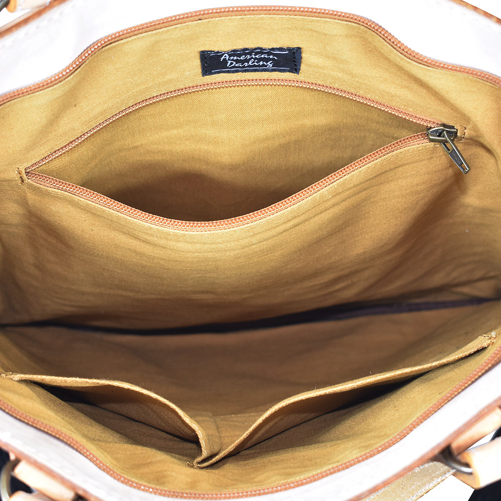 American Darling Tote Hand Tooled Hair On Genuine Leather Women Bag Western Handbag Purse