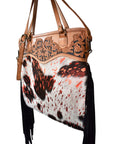 American Darling Tote Hand Tooled Hair On Genuine Leather Women Bag Western Handbag Purse