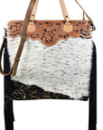 American Darling Tote Hand Tooled Hair On Genuine Leather Women Bag Western Handbag Purse