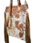 American Darling Tote Hand Tooled Hair On Genuine Leather Women Bag Western Handbag Purse
