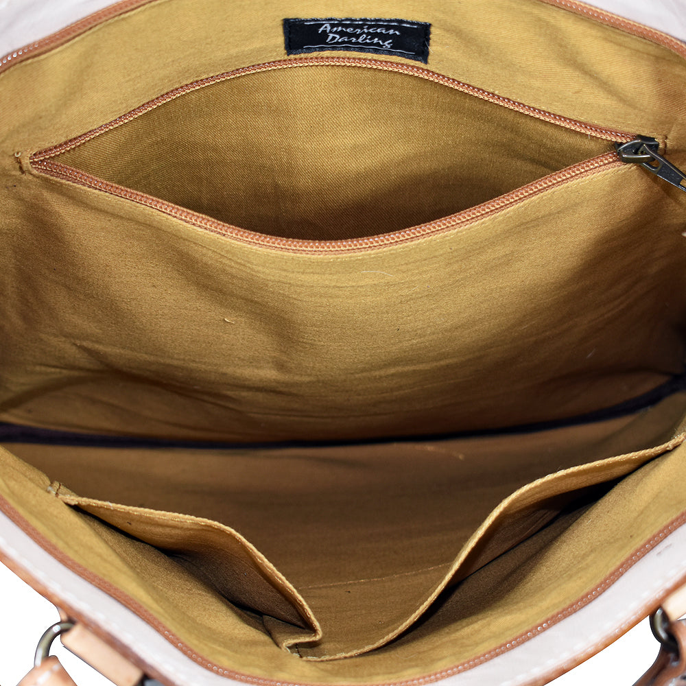American Darling Tote Hand Tooled Hair On Genuine Leather Women Bag Western Handbag Purse