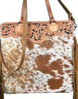American Darling Tote Hand Tooled Hair On Genuine Leather Women Bag Western Handbag Purse