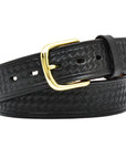 3D Western Mens Belt Leather Embossed Weave Brass Tone Buckle Black