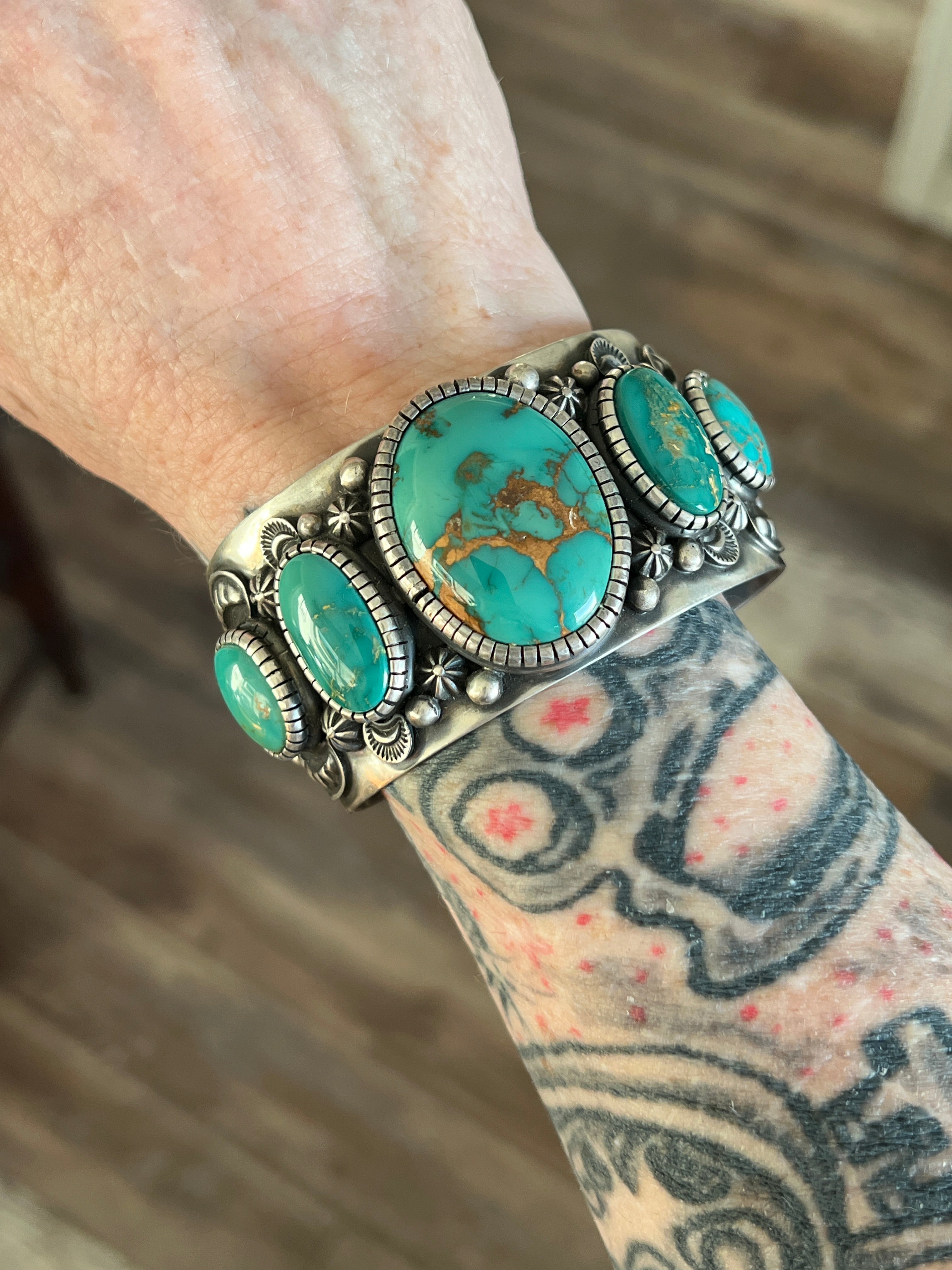 Navajo Sterling Silver and Royston Turquoise Cuff Bracelet by Roland Dixson