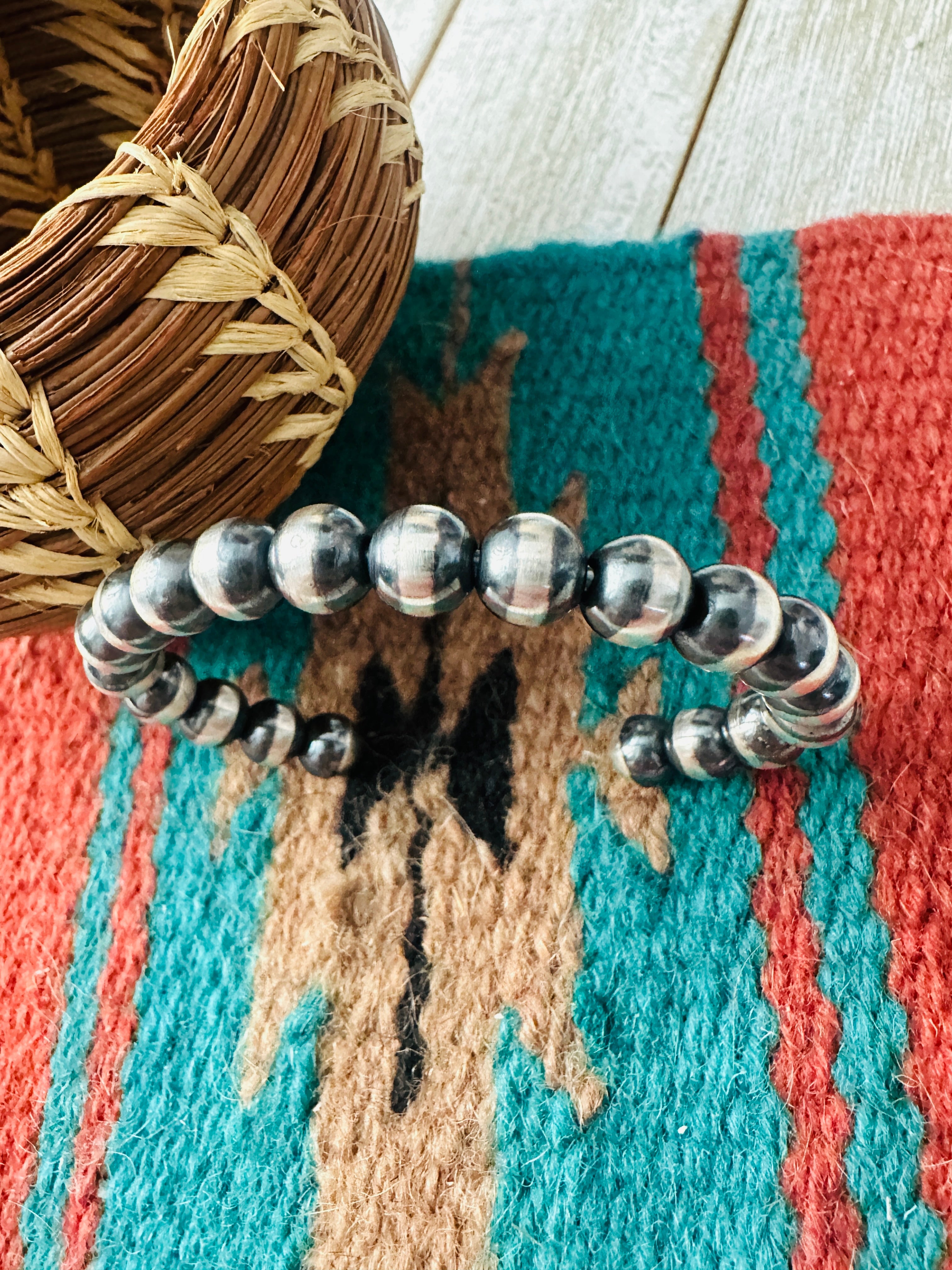 Navajo Sterling Silver Pearl Beaded Cuff Bracelet