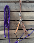 Purple Floral Tooled Lariat & Leather Combo Halter