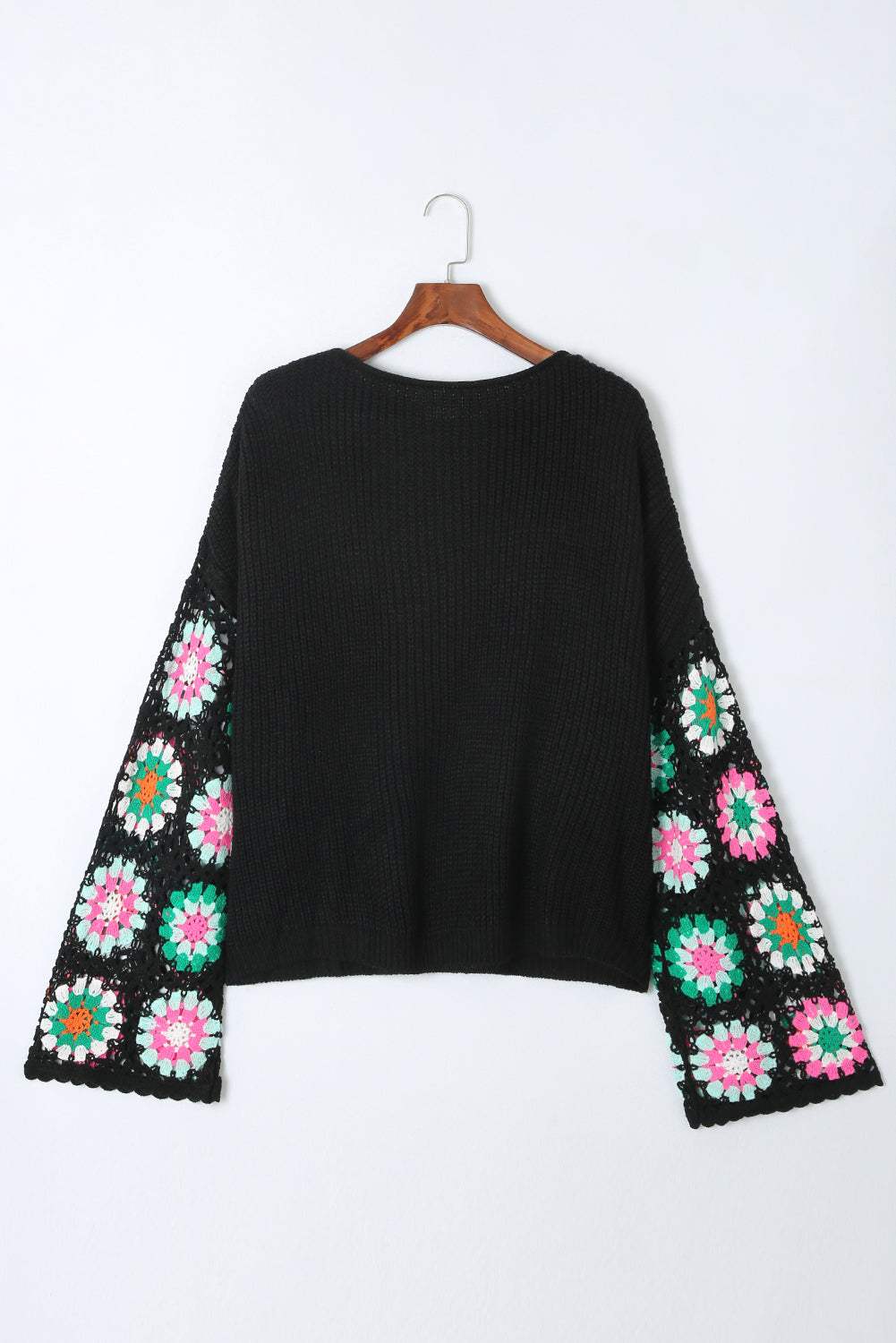 Floral Crochet Bell Sleeve Sweater