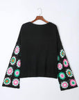Floral Crochet Bell Sleeve Sweater