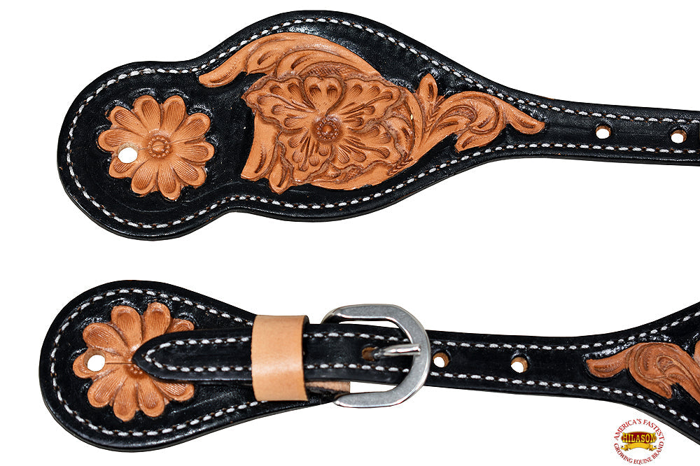 Hilason Western Cowboy Cowgirl Heavy Duty Genuine Leather Slobber Straps Black