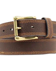 Nocona Mens Triple Stitched Leather Belt Brass Finished Buckle Brown