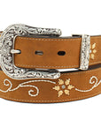 Nocona Womens Belt Genuine Leather Floral Stitched Brown