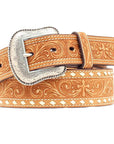 Nocona Western Belt Mens Leather Cross Tapered Stitched Edges Brown