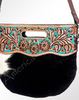 American Darling Clutch Hand Tooled Hair On Genuine Leather Women Bag Western Handbag Purse