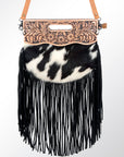 American Darling ADBG346BKWFRNG Clutch Hand Tooled Hair On Genuine Leather Women Bag Western Handbag Purse