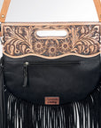 American Darling ADBG346BKWFRNG Clutch Hand Tooled Hair On Genuine Leather Women Bag Western Handbag Purse