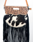American Darling ADBG346BKWFRNG Clutch Hand Tooled Hair On Genuine Leather Women Bag Western Handbag Purse