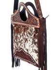 American Darling ADBG347BRWBR Cross Body Hand Tooled Hair On Genuine Leather Women Bag Western Handbag Purse
