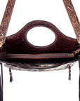 American Darling ADBG347BRWBR Cross Body Hand Tooled Hair On Genuine Leather Women Bag Western Handbag Purse