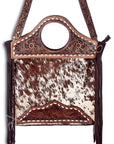 American Darling ADBG347BRWBR Cross Body Hand Tooled Hair On Genuine Leather Women Bag Western Handbag Purse