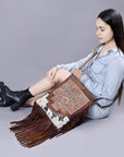 American Darling Messenger Hand Tooled Hair On Genuine Leather Women Bag Western Handbag Purse