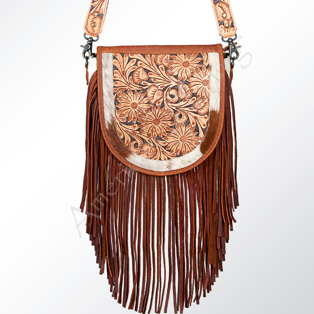 American Darling ADBG381TAW Large Crossbody Hand Tooled Hair On Genuine Leather Women Bag Western Handbag Purse