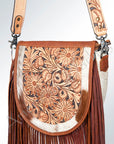 American Darling ADBG381TAW Large Crossbody Hand Tooled Hair On Genuine Leather Women Bag Western Handbag Purse