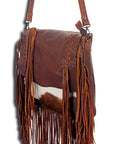 American Darling ADBG384BRWBR Messenger Hair-On Genuine Leather Women Bag Western Handbag Purse
