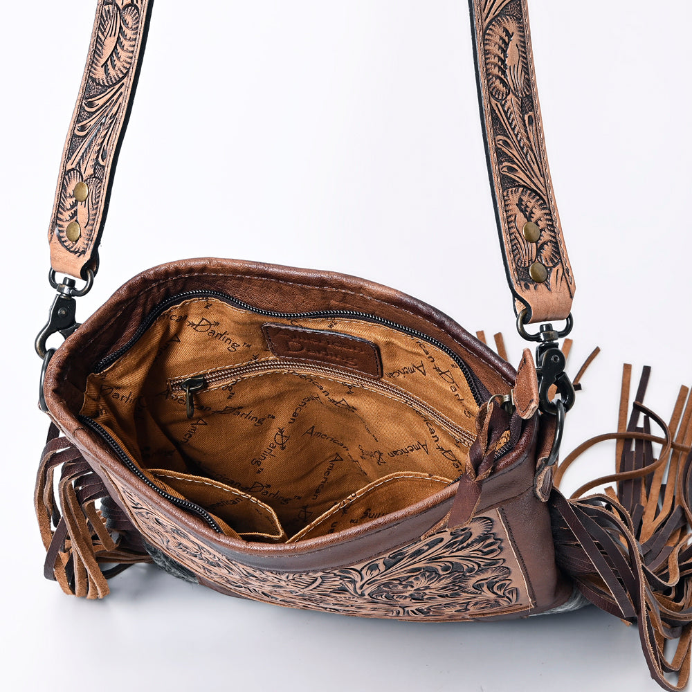 American Darling Messenger Hand Tooled Hair On Genuine Leather Women Bag Western Handbag Purse