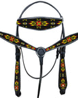 Western Horse Headstall Breast Collar Set American Leather Black Hilason