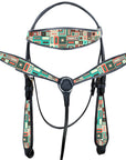 Western Horse Headstall Breast Collar Set American Leather  Block Hilason