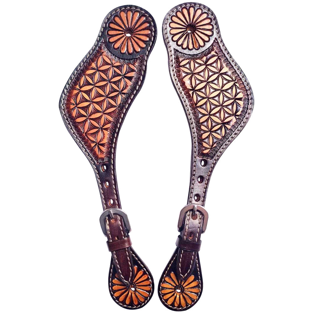 Western Leather Spur Straps Diamond Sparkle Carved Spur Straps Hilason