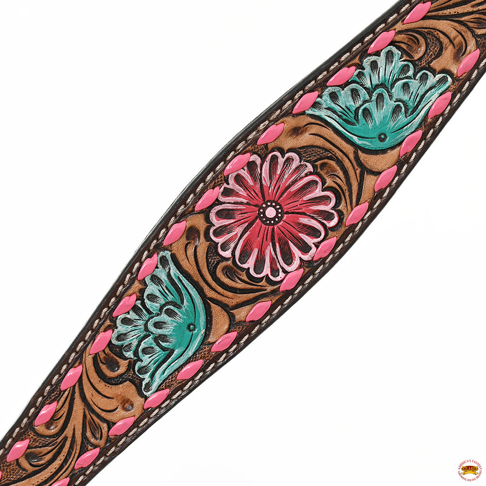 HILASON Floral Painted Beaded American Leather Horse Headstall Breast Collar