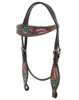 HILASON Floral Painted Beaded American Leather Horse Headstall Breast Collar