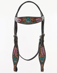 HILASON Floral Painted Beaded American Leather Horse Headstall Breast Collar