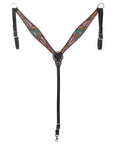 HILASON Floral Painted Beaded American Leather Horse Headstall Breast Collar