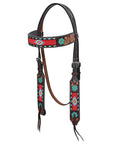 HILASON Floral Painted Beaded American Leather Horse Headstall Breast Collar