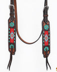 HILASON Floral Painted Beaded American Leather Horse Headstall Breast Collar