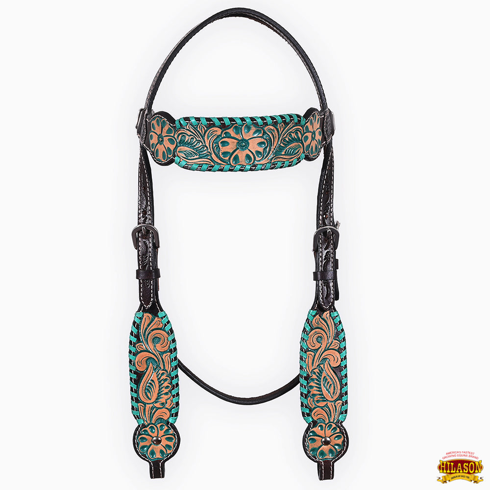 HILASON Floral Painted Beaded American Leather Horse Headstall Breast Collar