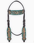 HILASON Floral Painted Beaded American Leather Horse Headstall Breast Collar