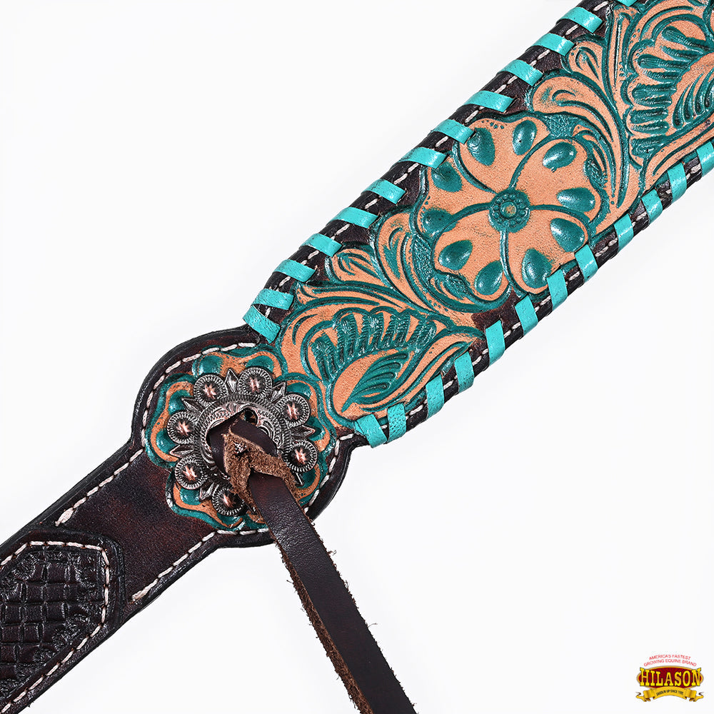 HILASON Floral Painted Beaded American Leather Horse Headstall Breast Collar