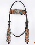 HILASON Floral Painted Beaded American Leather Horse Headstall Breast Collar