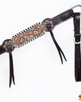HILASON Floral Painted Beaded American Leather Horse Headstall Breast Collar