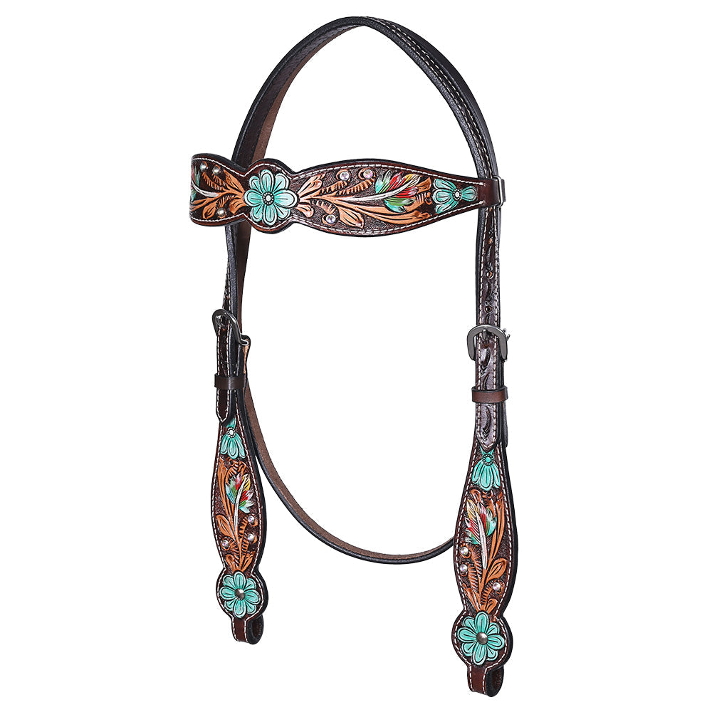 HILASON Floral Painted Beaded American Leather Horse Headstall Breast Collar